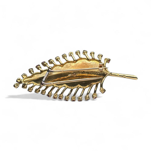 Broche Jacques Lacloche - Broche feuille sertie de rubis en or jaune 58 Facettes