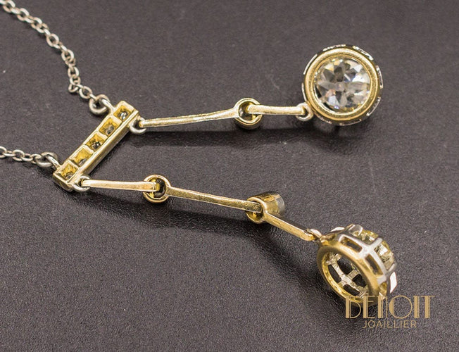 Collier Collier négligé en or jaune, platine, argent et diamants (années 1920) 58 Facettes A9063