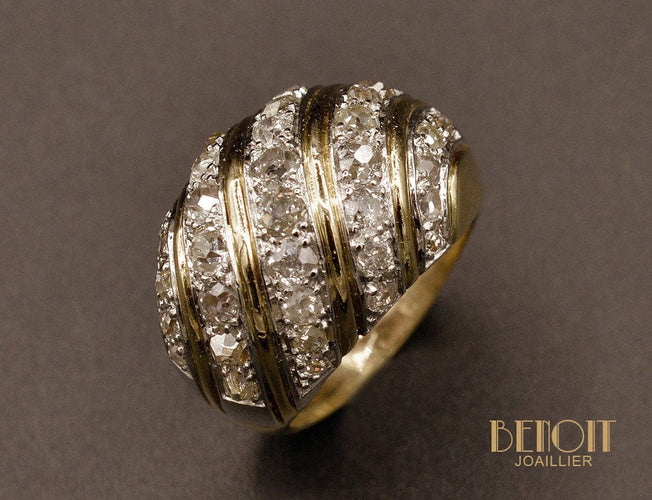 Bague 51.5 Bague boule en or jaune et platine sertie de diamants 58 Facettes A9645