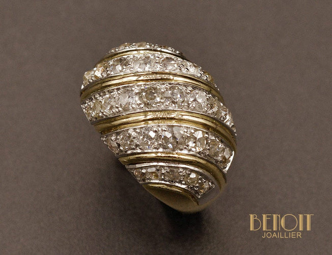 Bague 51.5 Bague boule en or jaune et platine sertie de diamants 58 Facettes A9645