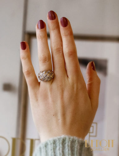 Bague 51.5 Bague boule en or jaune et platine sertie de diamants 58 Facettes A9645