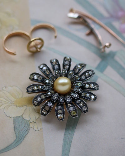 Broche 53 Bague marguerite modulable broche en or rose et diamants, perle de culture gold 58 Facettes A9885 F1987
