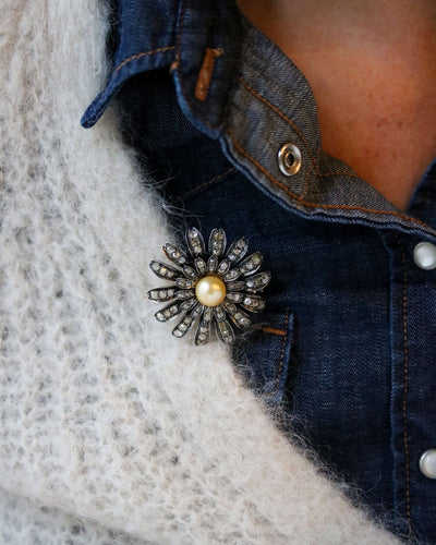 Broche 53 Bague marguerite modulable broche en or rose et diamants, perle de culture gold 58 Facettes A9885 F1987