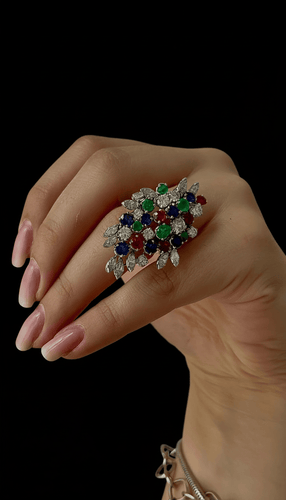 Bague I colori della vita - Bague en platine avec diamants et pierres précieuses 58 Facettes