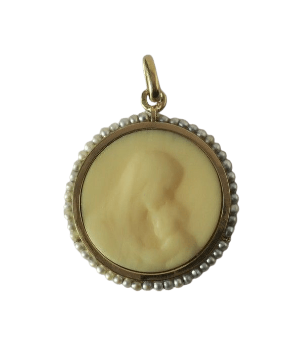 Pendentif Médaille pendentif Art Nouveau Vierge à l’enfant os perles fines 58 Facettes