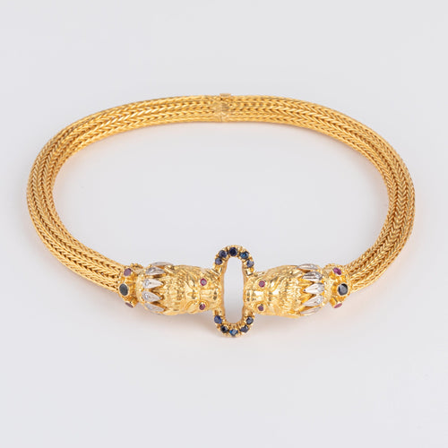 Collier Lalaounis - Collier rigide chimères en or jaune 18k, saphirs et rubis 58 Facettes 1