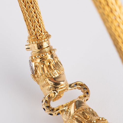 Collier Lalaounis - Collier rigide chimères en or jaune 18k, saphirs et rubis 58 Facettes 1