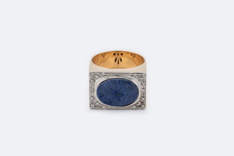 Bague Bague en or jaune 18 ct avec diamants et lapis-lazuli 58 Facettes anl840