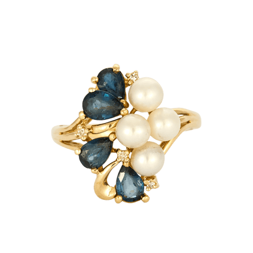 Bague 60 Bague or  jaune perles saphirs 58 Facettes