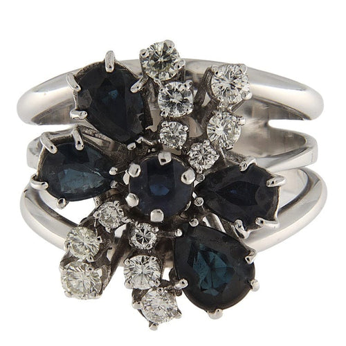 Bague 55 Bague fleur en or blanc 18 ct avec saphirs et diamants 58 Facettes G3821