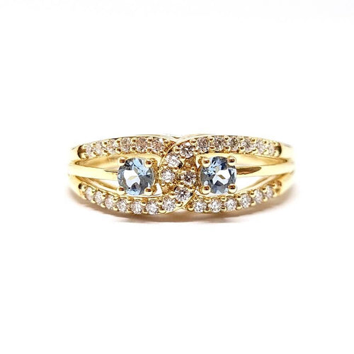 Bague 54 Bague lien en Or jaune, aigues marine & diamants 58 Facettes