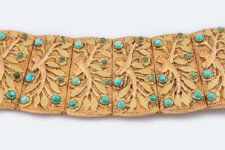 Bracelet Bracelet vintage fait main en or jaune 18 ct et turquoises 58 Facettes brc116