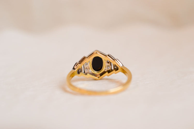 Bague 53 Bague hexagonale cabochon d’onyx en or jaune et blanc et diamants 58 Facettes Ref2960