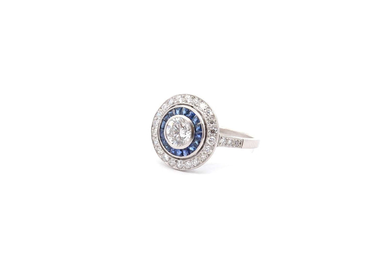 Bague 54 Bague Art déco en platine avec diamants et saphirs 58 Facettes 26478-26558