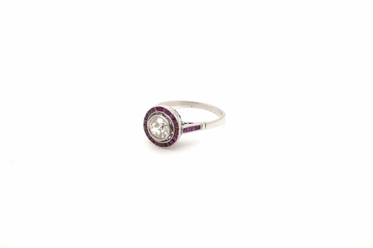 Bague 57 Art déco - Bague en platine, diamants et rubis 58 Facettes 24714