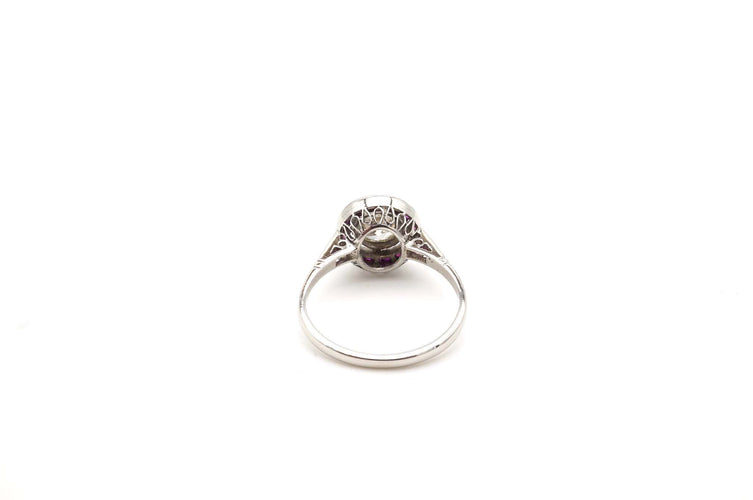 Bague 57 Art déco - Bague en platine, diamants et rubis 58 Facettes 24714