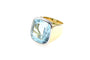 Bague 53 Bague chevalière en or jaune 18k et platine avec aigue-marine 58 Facettes 23765 / 23769