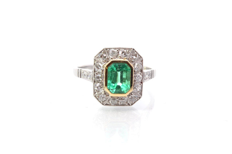 Bague 54 Bague en platine et or jaune avec émeraude et diamants 58 Facettes 25021 25161