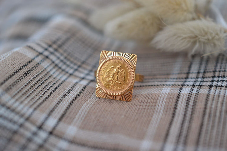 Bague 53 Bague Dos Pesos mexicaine en or jaune 18 carats 58 Facettes