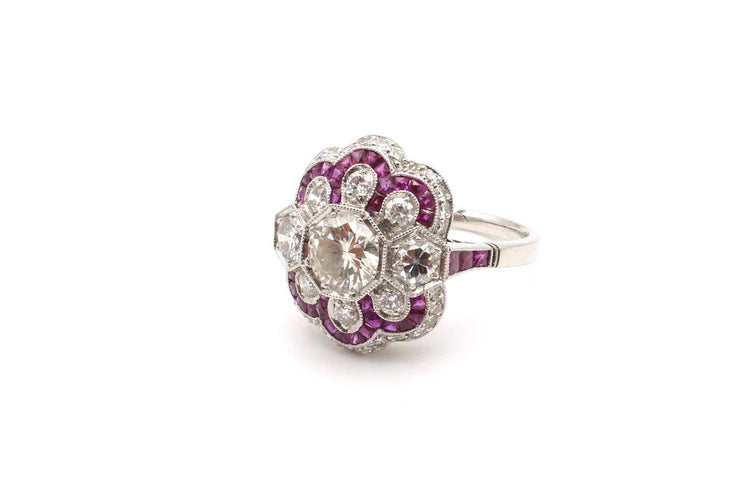 Bague 54 Bague Art déco en platine avec rubis et diamants 58 Facettes 24711