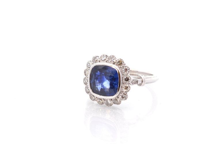 Bague 52 Bague vintage en platine saphir de Ceylan 2,83 ct et diamants 58 Facettes 26683-26824