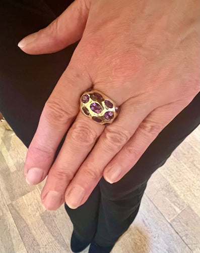 Bague 56 Bague jonc pavée d’améthystes taille ovale en or jaune 18 carats 58 Facettes B344