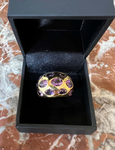Bague 56 Bague jonc pavée d’améthystes taille ovale en or jaune 18 carats 58 Facettes B344