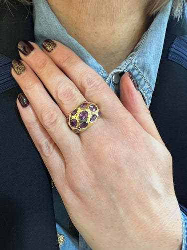 Bague 56 Bague jonc pavée d’améthystes taille ovale en or jaune 18 carats 58 Facettes B344