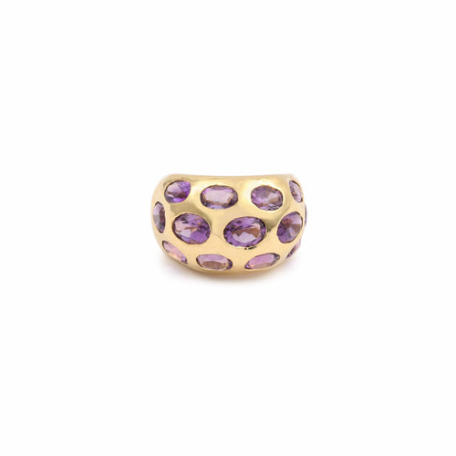 Bague 56 Bague jonc pavée d’améthystes taille ovale en or jaune 18 carats 58 Facettes B344