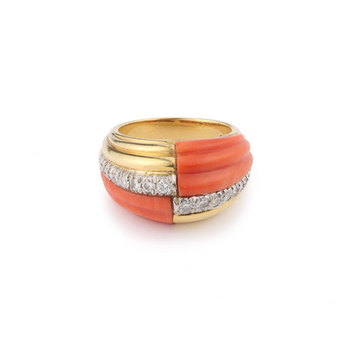 Bague 54.5 Kutchinsky - Bague en or jaune 18 carats, corail et diamants 58 Facettes BS171