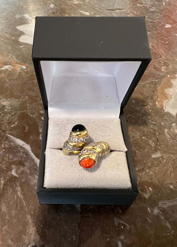 Bague 54 Kutchinsky - Bague Toi & Moi en or jaune 18 carats, corail, onyx et diamants 58 Facettes BS172