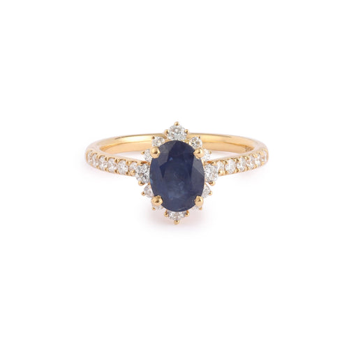 Bague 53.5 Bague Pompadour - Saphir ovale 1,47 ct et diamants en or jaune 18 carats 58 Facettes BSA104