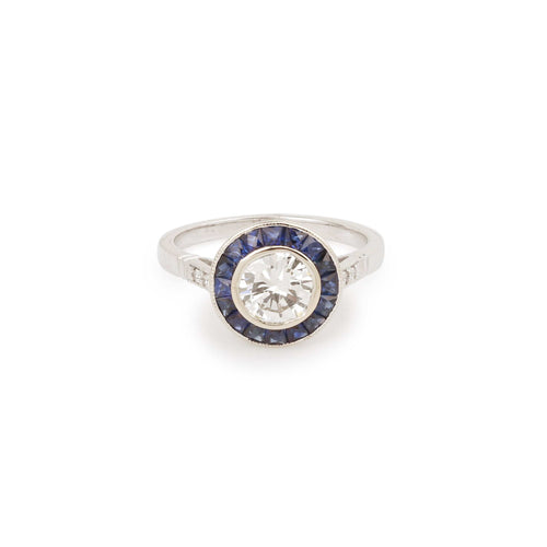 Bague 53 Bague Art déco en or gris 18 carats, diamants et saphirs 58 Facettes BD189