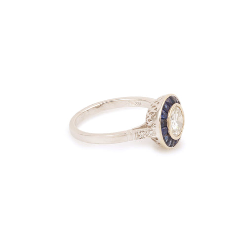 Bague 53 Bague Art déco en or gris 18 carats, diamants et saphirs 58 Facettes BD189