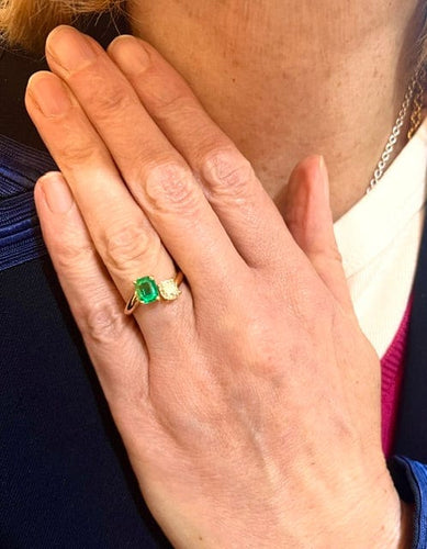 Bague 53 Bague Toi & Moi en or jaune avec émeraude et diamant 58 Facettes BEM48