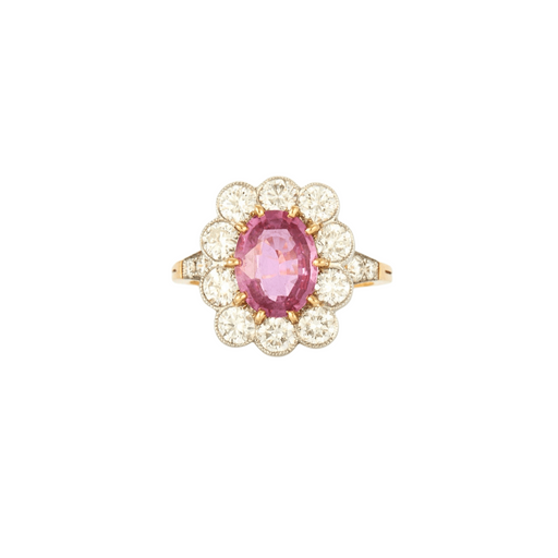 Ring 55.5 Pink sapphire daisy ring in yellow gold and platinum 58 Facettes