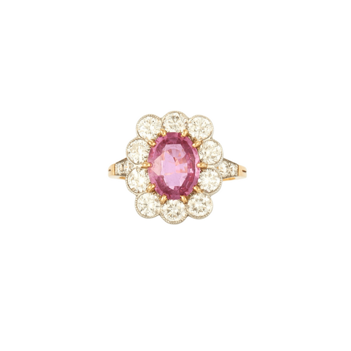 Bague 55.5 Bague marguerite saphir rose en or jaune et platine 58 Facettes