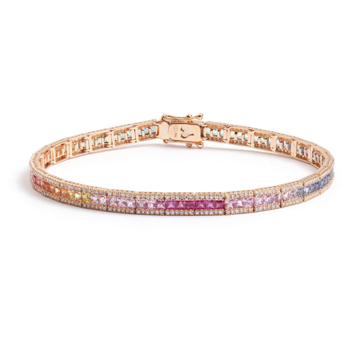 Bracelet Bracelet tennis en or rose 18 carats saphirs arc-en-ciel et diamants 58 Facettes BRA92