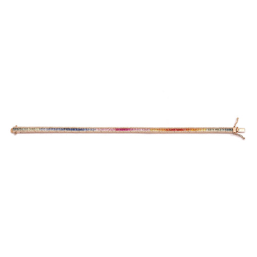 Bracelet Bracelet tennis en or rose 18 carats saphirs arc-en-ciel et diamants 58 Facettes BRA92