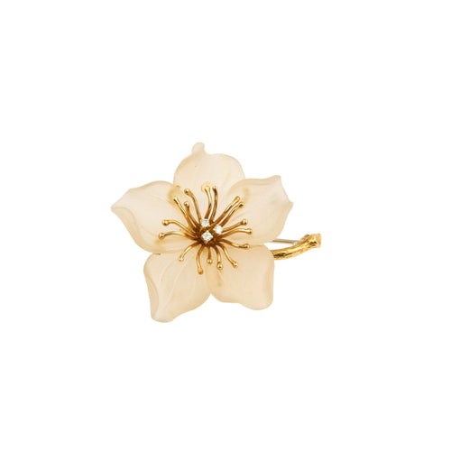 Broche Broche lys vintage en or jaune 18 carats, cristal de roche et diamants 58 Facettes BRO38