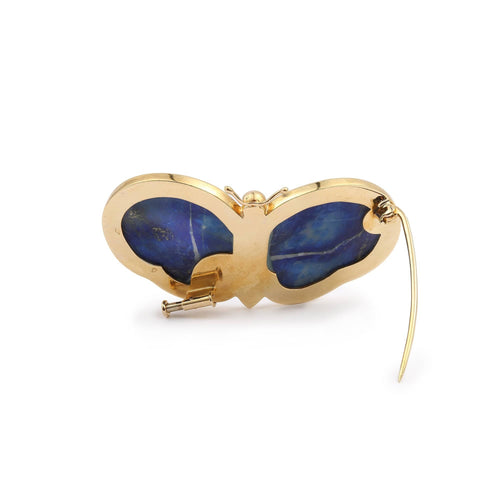 Broche Broche papillon en or jaune 18 carats, jaspe et lapis-lazuli 58 Facettes BRO54
