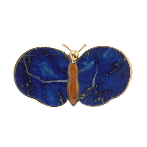 Broche Broche papillon en or jaune 18 carats, jaspe et lapis-lazuli 58 Facettes BRO54