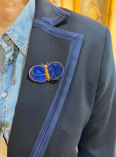 Broche Broche papillon en or jaune 18 carats, jaspe et lapis-lazuli 58 Facettes BRO54