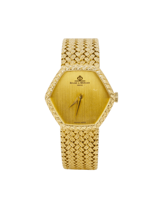 BAUME & MERCIER - Montre vintage or jaune maille tressée