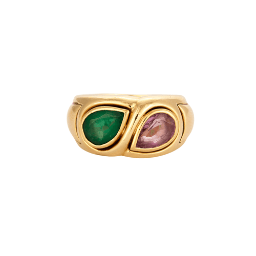Bague BAGUE BULGARI VINTAGE EMERAUDE & SAPHIR ROSE 58 Facettes 32700041