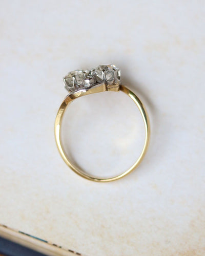 Bague 56 Bague Toi & Moi tourbillonnante en or jaune et platine, diamants 58 Facettes C2066