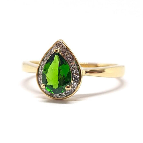 Bague 56 Bague diopside poire diamants or jaune 58 Facettes
