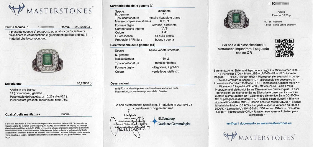 Bague Bague en or blanc 18 kt avec émeraude 1,50 ct et diamants 58 Facettes 14187