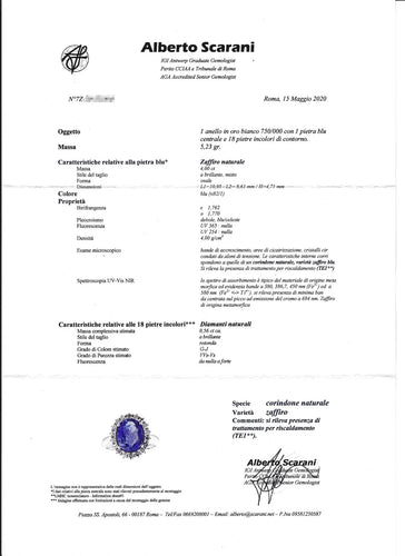 Bague 53 Bague en or blanc 18 ct avec saphir de Ceylan 4 ct et diamants 58 Facettes 6496