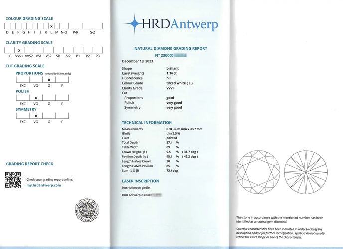 Bague 61 Bague solitaire en or blanc 18 carats et diamants 1,14 ct 58 Facettes 14435